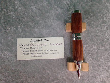 Lipstick pen, olivewood with chrome